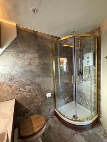 Customer photo review of ShowerWorx Atlantic Brushed Brass 800 x 800 x 1900mm Quadrant Shower Enclosure - 6mm Glass