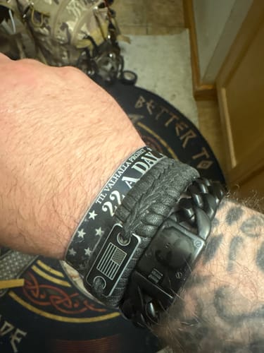 Customer photo review of VINDICTA VENGEANCE - Wrath & Justice Cuban Link Black Bracelet : Helps Pair Veterans With A Service Dog or Shelter Dog