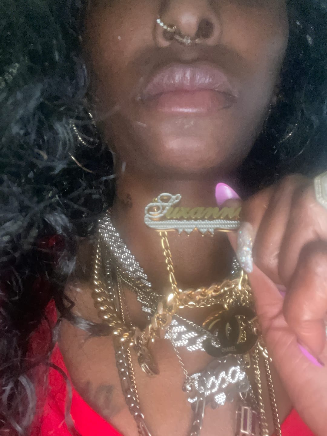 Customer photo review of Double Plated Double Heart Name Necklace