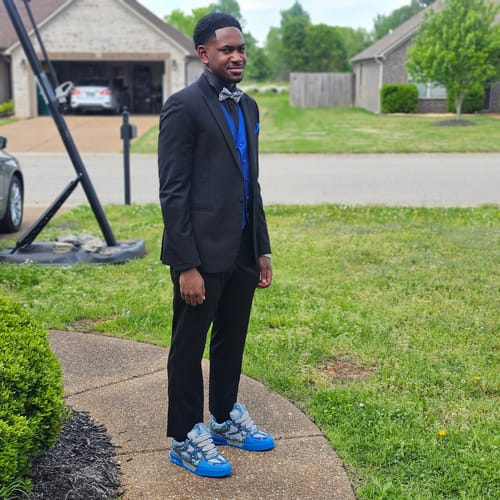 Customer photo review of Sliver Blue Imitated Crystal Striped Bow Tie for Men Pre-tied Bowtie for Party