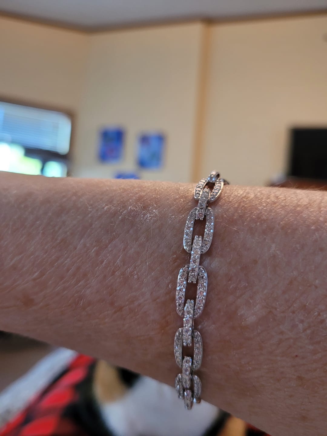 Customer photo review of Moissanite Oval Paperclip Chain Pave Bracelet In Sterling Silver