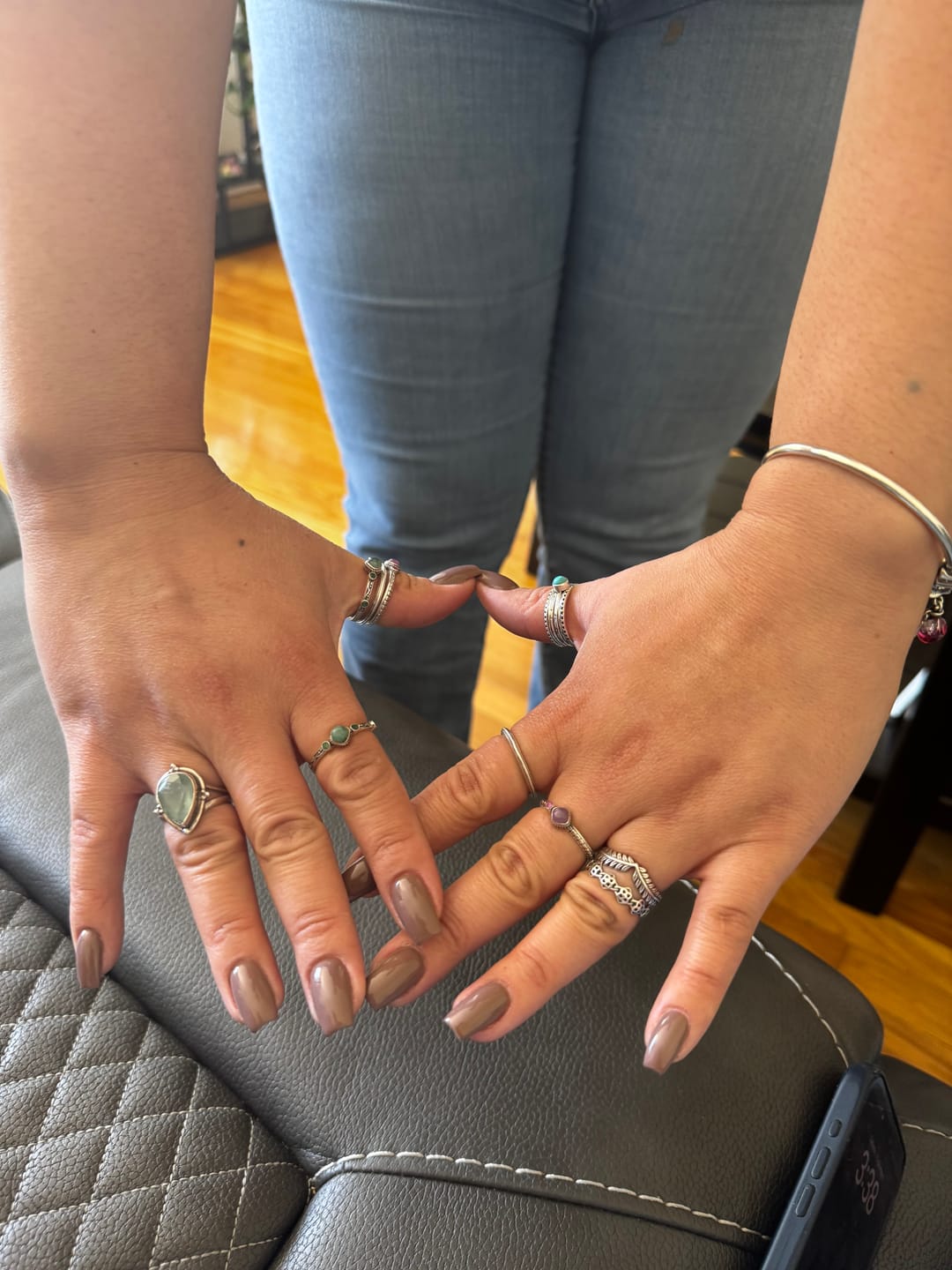 Customer photo review of Ruby and Emerald Stackable Ring Set