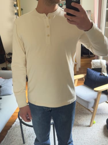 Customer photo review of Vintage Long Sleeve Henley Shirt - Apricot