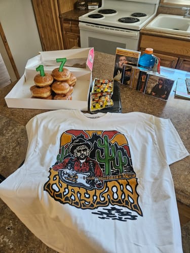 Customer photo review of Waylon Jennings Telecaster Desert Mens Tee Shirt