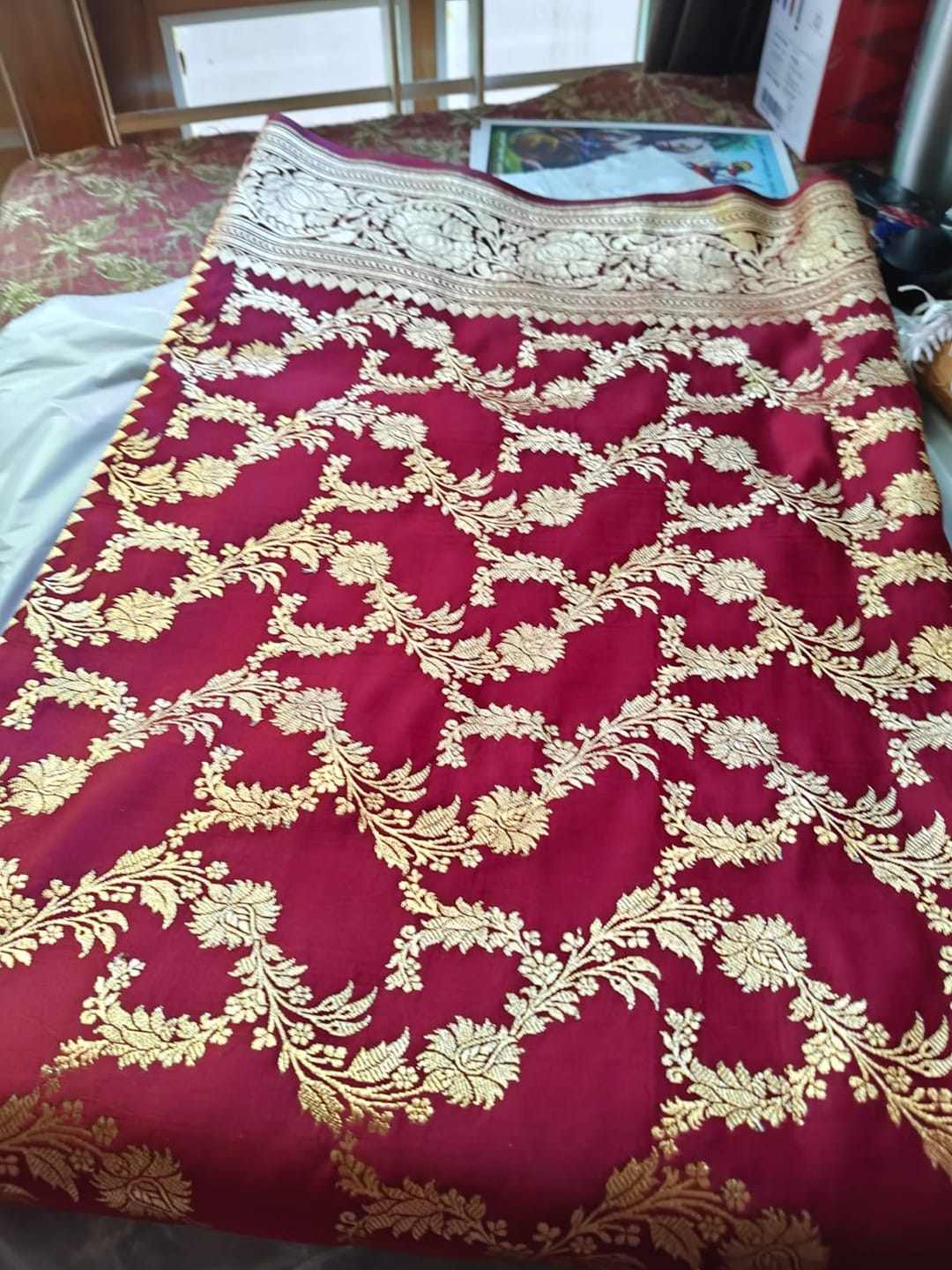 Customer photo review of Maroon Moglai Jaal Katan Silk Banarasi Saree