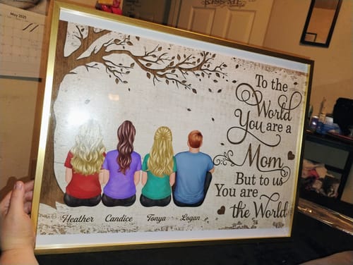 Customer photo review of Personalized Poster With Dad Mom And Kids Dogs Cats, To Us You Are The World, Heartfelt Gift For Dad, Mom