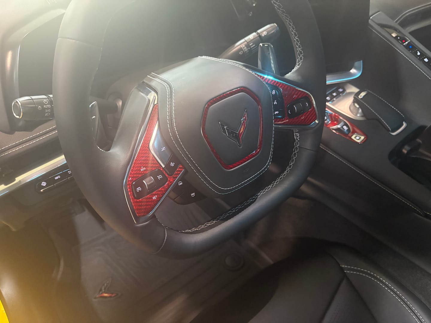 Customer photo review of C8 Corvette Carbon Fiber Steering Wheel Button Trim Cover