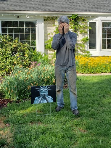 Customer photo review of Weeping Statue of Liberty Yard Sign - Anti-Trump Lawn Sign, Lady Liberty Sign, Democracy, Anti Racism Political Yard Sign with Metal H-Stake