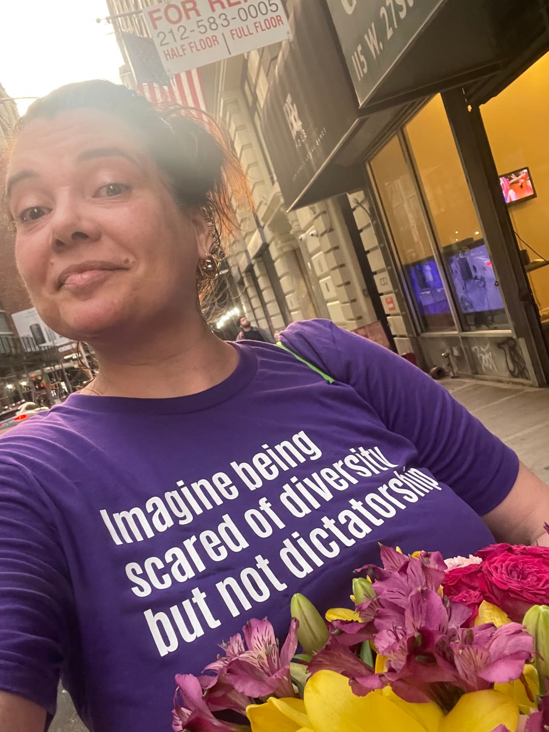 Customer photo review of Imagine Being Scared of Diversity But Not Dictatorship Unisex Tee