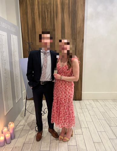 Customer photo review of Peony Pleated Midi Dress by ML Monique Lhuillier - RENTAL