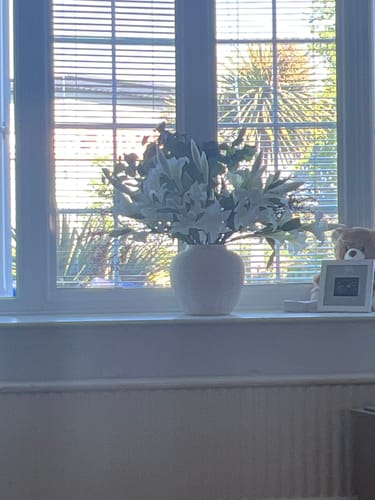 Customer photo review of Faux Arrangement - White Lily & Eucalyptus