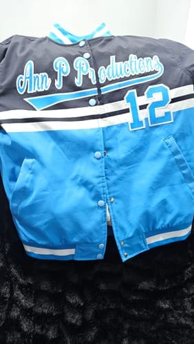 Customer photo review of Custom Black Black-Old Gold Varsity Full-Zip Letterman Bomber Jacket