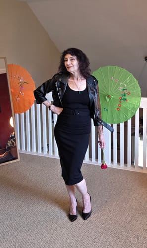 Customer photo review of Bad Girl 3/4 Sleeve Cropped Motorcycle Jacket in Vegan Leather - Vixen by Micheline Pitt