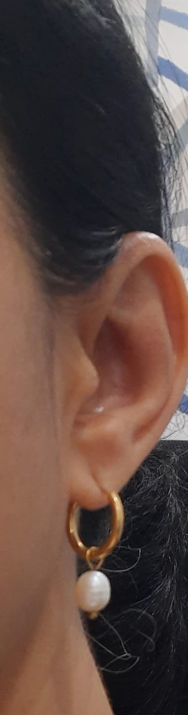 Customer photo review of Celestial Pearl Hoop Earrings