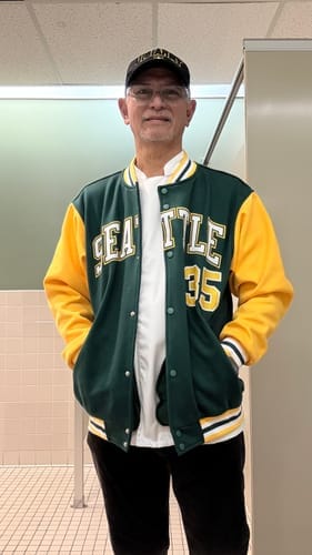Customer photo review of Custom Black Black-Old Gold Varsity Full-Zip Letterman Bomber Jacket