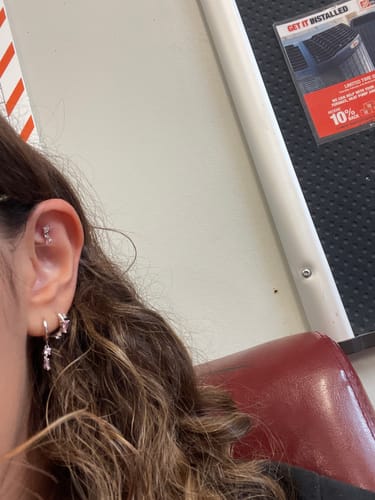 Customer photo review of Adelaine drop huggies Pink/silver