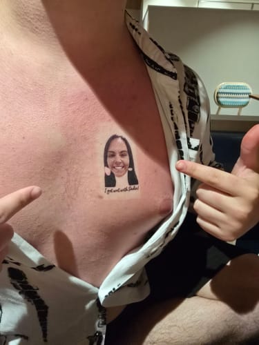 Customer photo review of Face Cut-Out Photo with Text Temporary Tattoo