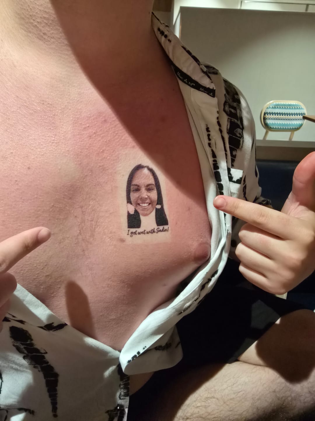 Customer photo review of Face Cut-Out Photo with Text Temporary Tattoo