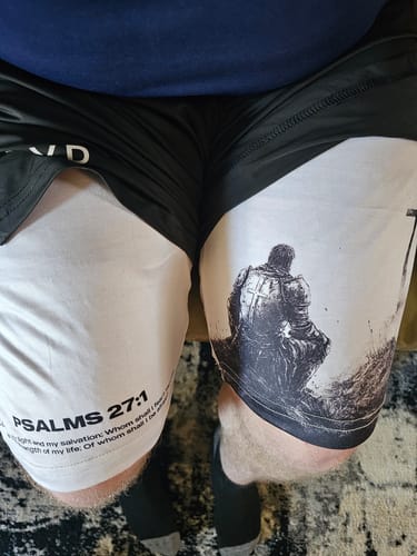 Customer photo review of Psalms 27:1 Soldier’s Faith Performance Shorts