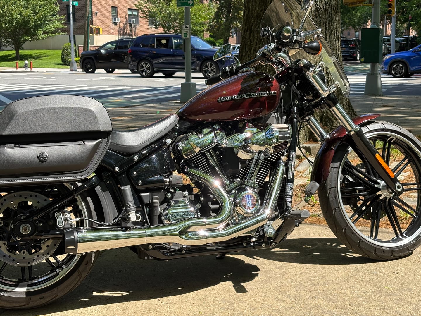 Customer photo review of 28L - Pantheon Medium Quick Mount Harley Softail Breakout FXBR/S Motorcycle Saddlebags