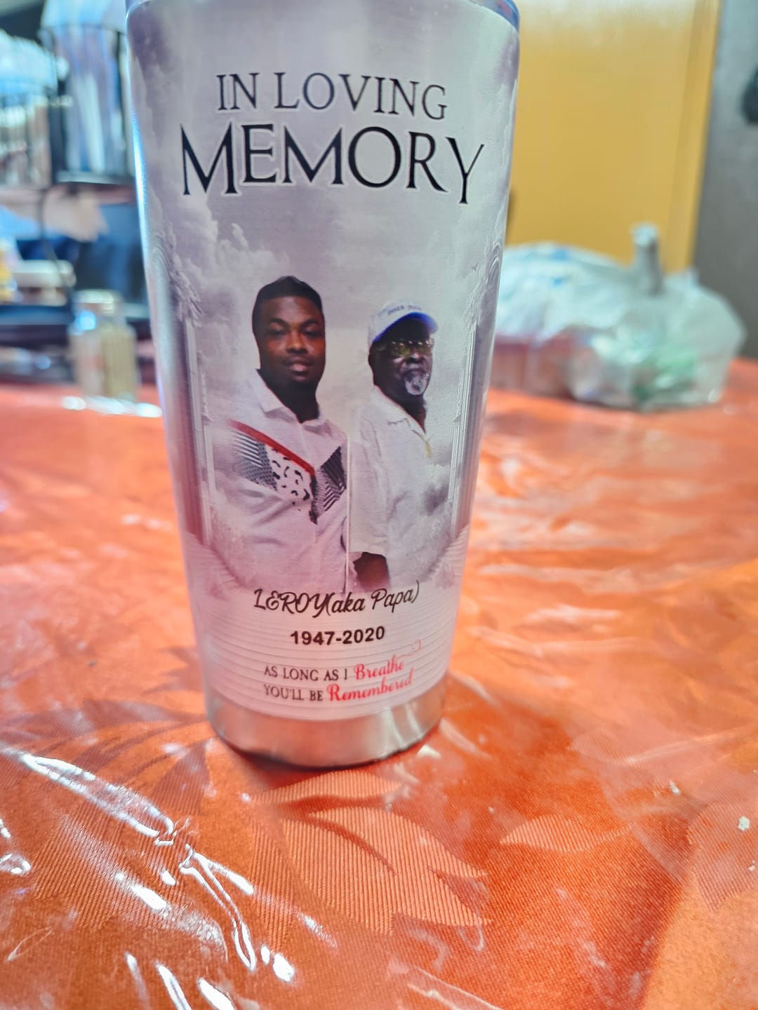 Customer photo review of In Loving Memory Upload Photo Heaven Gate Sky, A Big Piece Of My Heart Lives In Heaven Personalized Tumbler