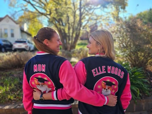 Customer photo review of Custom Navy Pink Full-Snap Varsity Raglan Sleeves Letterman Baseball Jacket