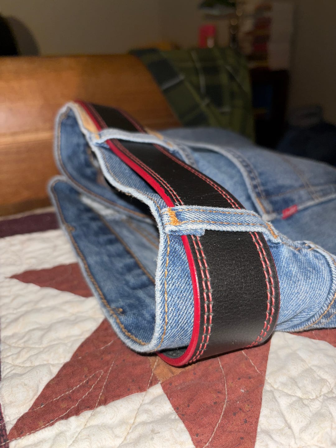 Customer photo review of The Diablo Belt - Black Full Grain Leather Belt with Red Stitches