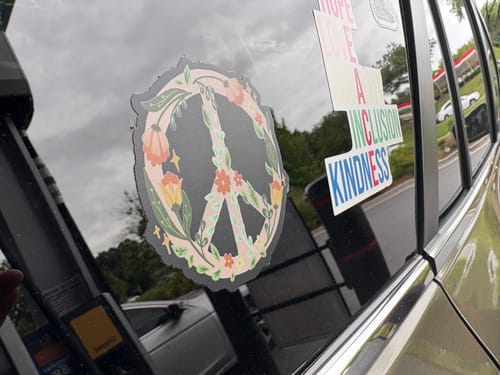Customer photo review of Floral Peace Sign Clear Sticker