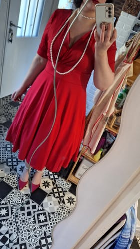 Avis photo d'un client sur 2PCS Robe Vintage Année 50 Demi-manches Col V Plain & Jupon Blanc