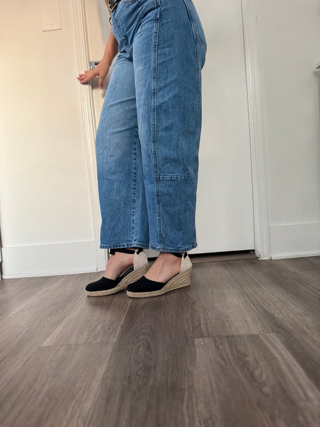 Customer photo review of Sevilla Eco Canvas Vegan Espadrille Lace-Up Wedges - Black