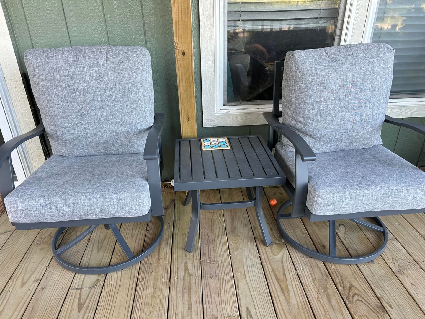 Customer photo review of HOMREST Outdoor Swivel Rocker Patio Chairs with Coffee Table, 3 PCS Bistro Set, Gray
