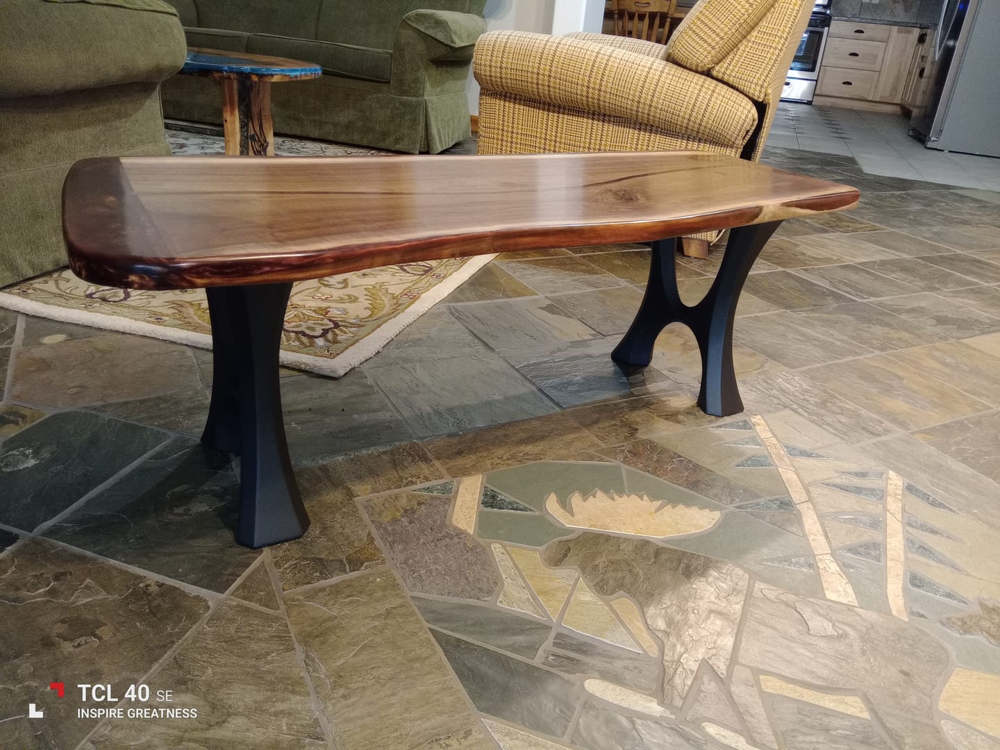 Customer photo review of Bench Legs 103 Haru 16H for Dining Live Edge Tabletop