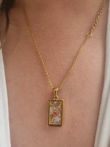 Customer photo review of The Lovers - Tarot card Dainty  18k Necklace with Enamel