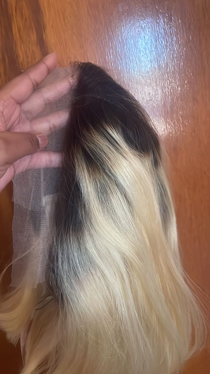 Customer photo review of Brazilian Lace Frontal Wig straight Col T1B 613 10 Inch
