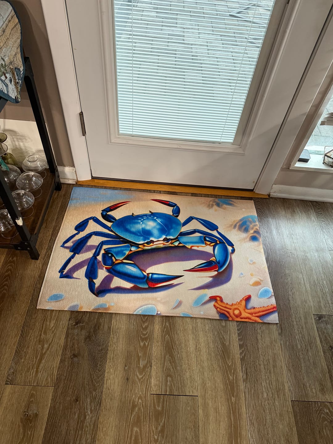 Customer photo review of Beach Theme Outdoor Rug with Crab Design - Waterproof Patio Mat