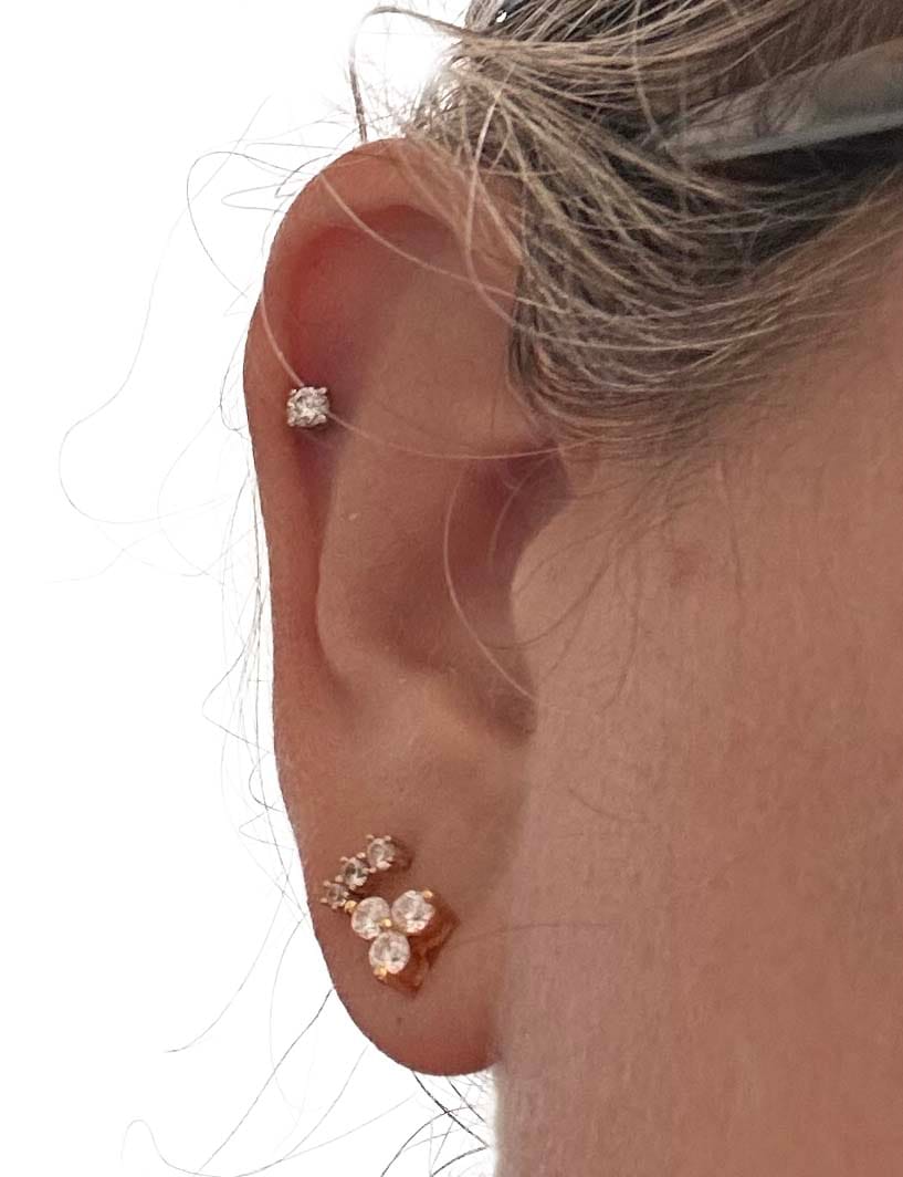 Customer photo review of Trinity Moissanite Sleep Stud Earrings