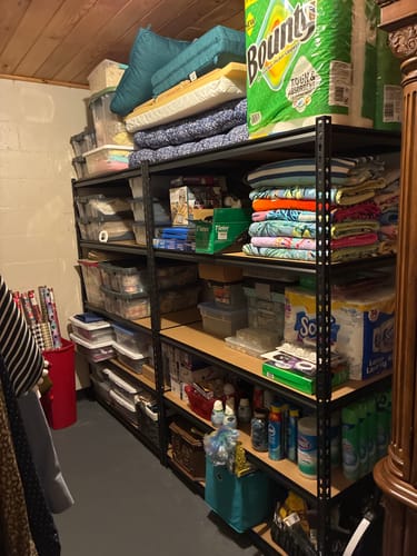 Customer photo review of REIBII 48.2"W x 24“D Garage Storage Shelves, 3000LBS Heavy Duty Metal Shelving for Basement Warehouse Commercial