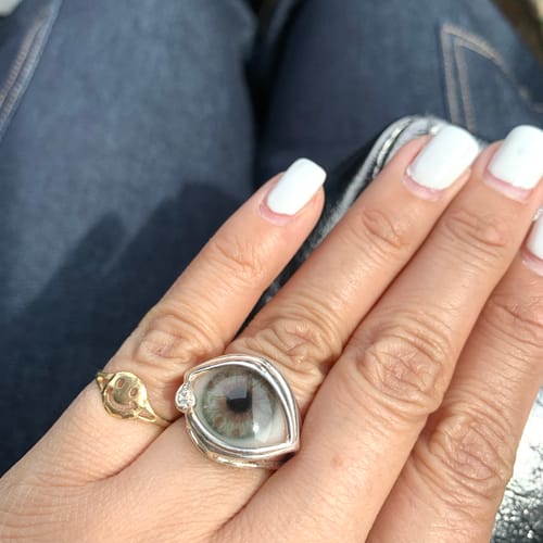 Customer photo review of Hand Painted Hazel Silver Skeleton Eye Ring with Teardrop