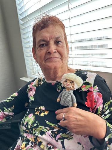 Customer photo review of Dolly® Personalized Crochet Doll with Photo Card