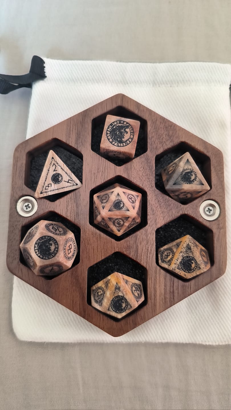 Customer photo review of URWizards Custom font style for dice, Custom initial on Dice, Dnd Natural Gemstone Dice MTG Game