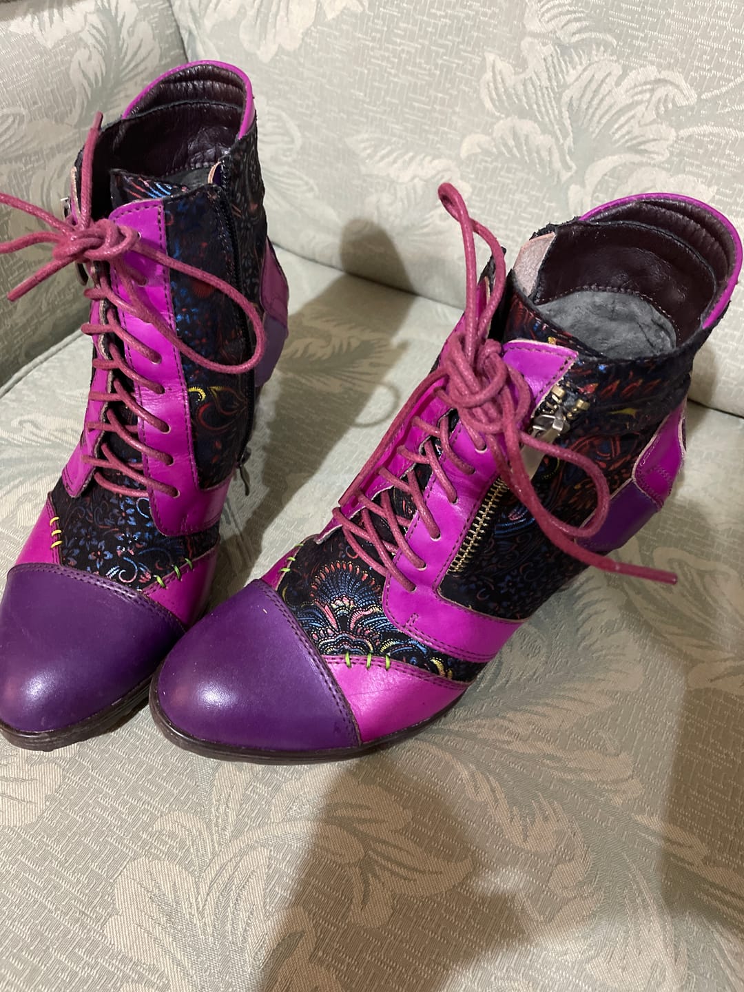 Customer photo review of Retro Handmade Leather Patchwork Ankle Boots