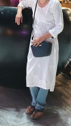 Customer photo review of White Long Cotton kurta