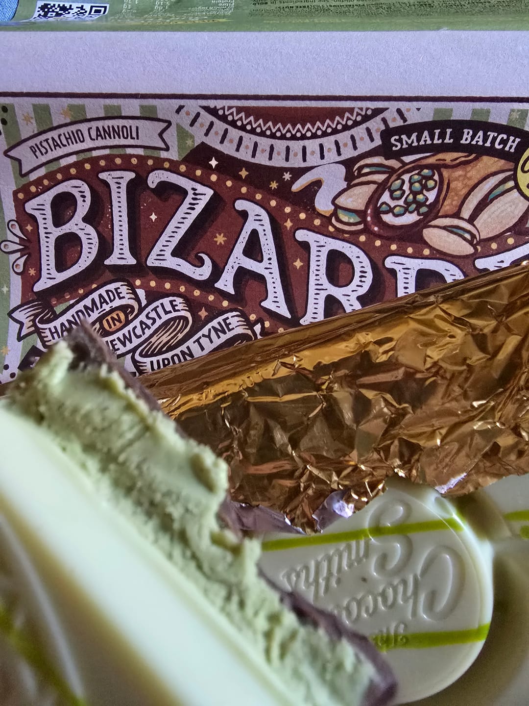 Customer photo review of *Levelled up* Pistachio Cannoli Inspired Bizarre chocolate bar 145g