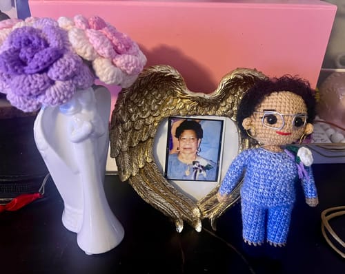 Customer photo review of Dolly® Personalized Crochet Doll with Photo Card
