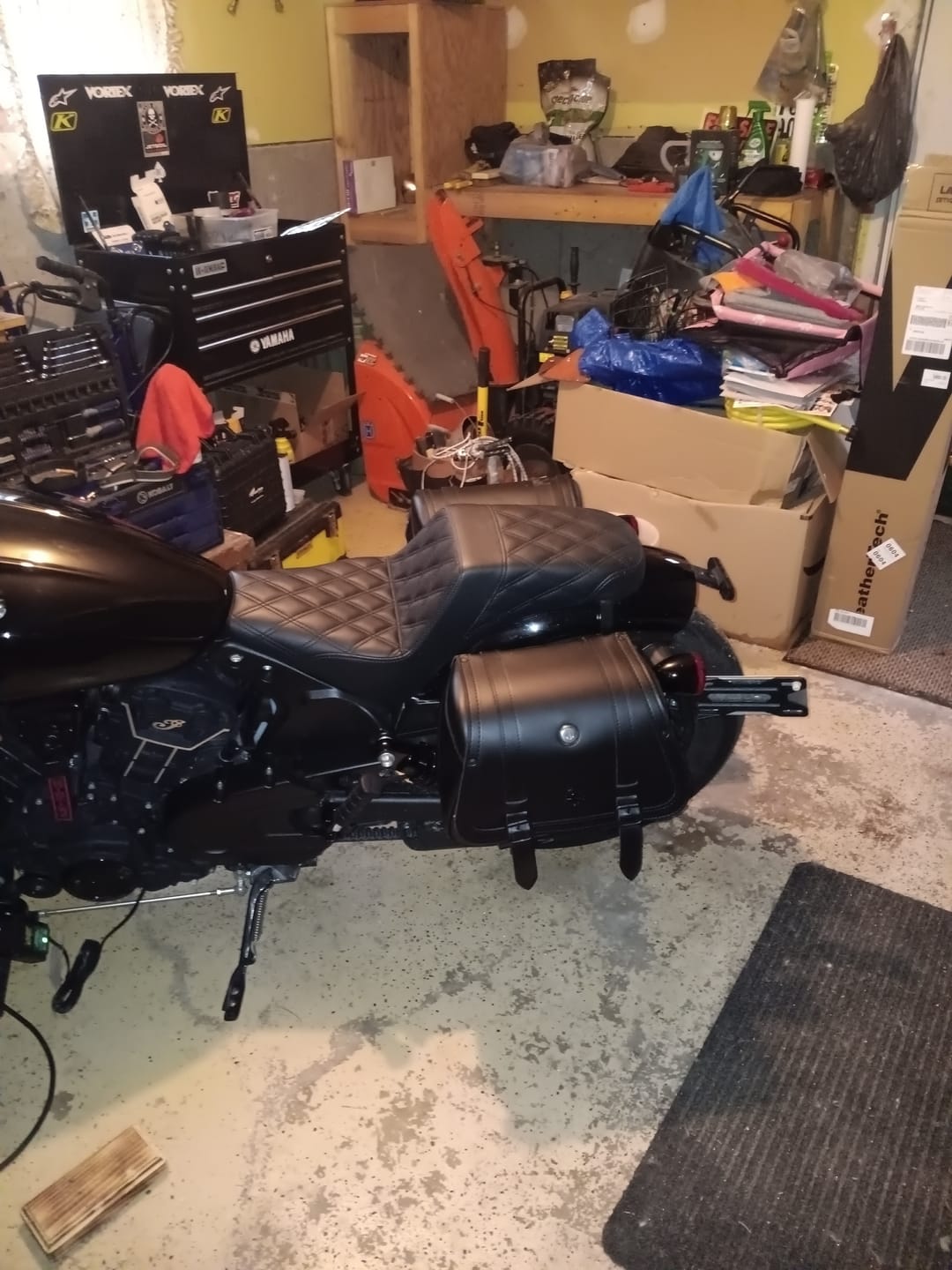 Customer photo review of 25L - SpiritBlade Large  Indian Scout Bobber Leather Motorcycle Saddlebags