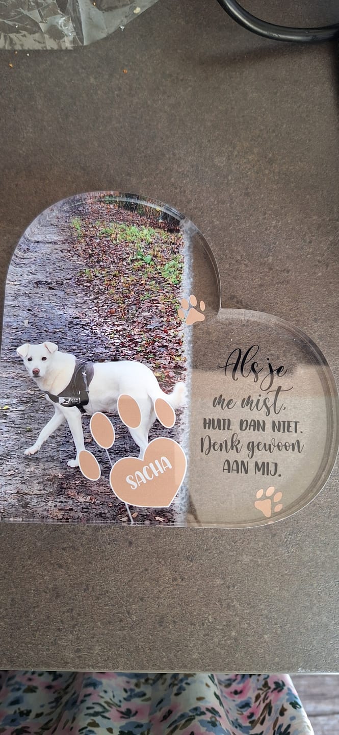 Customer photo review of Als je me mist - Gepersonaliseerd glazen hart