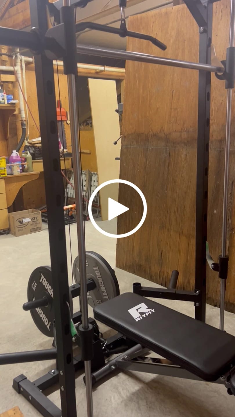 Customer video review of RitFit PSR05 2.0 Multifunctional Smith Machine Power Rack with LAT-Pull Down System