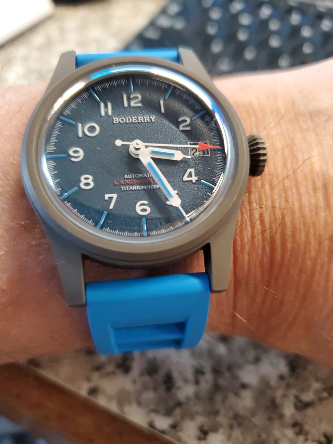 Customer photo review of LANDMASTER - 100M Waterproof Titanium Automatic Field Watch | Blue