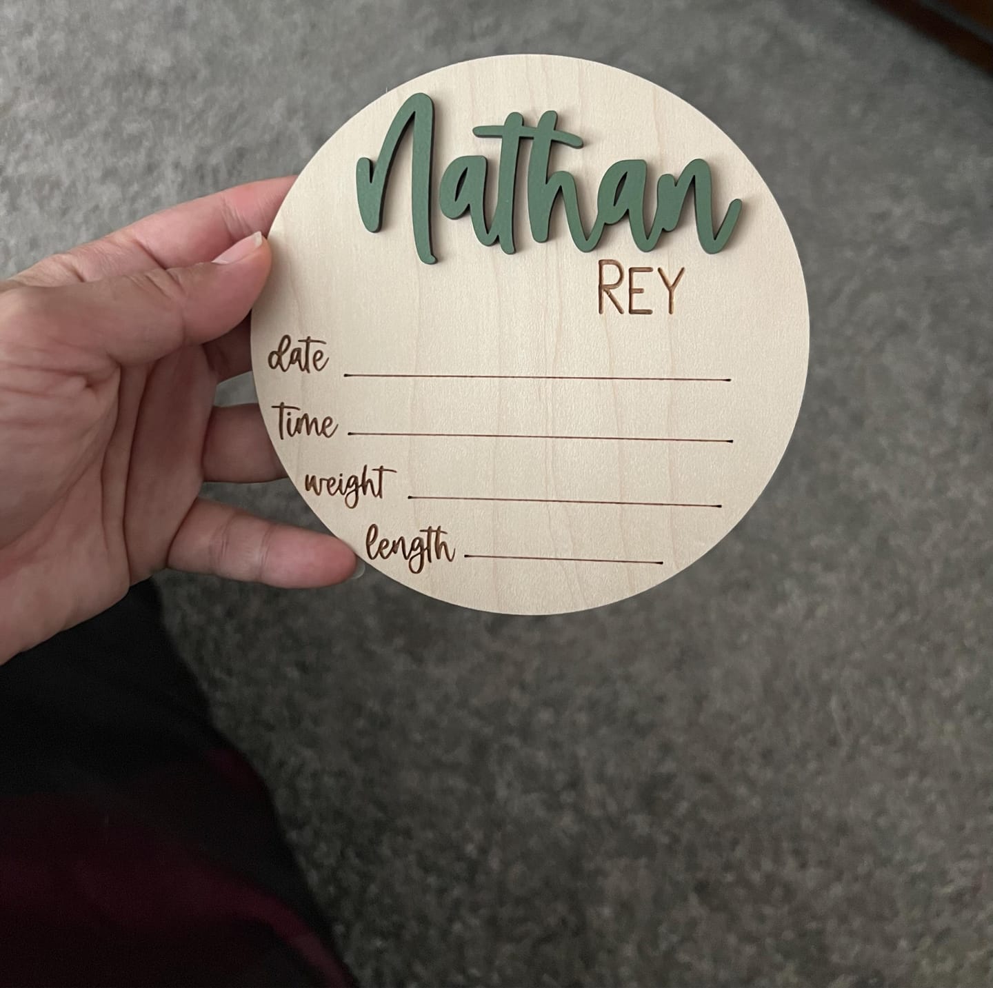 Customer photo review of Baby Name Announcement Sign with Stats