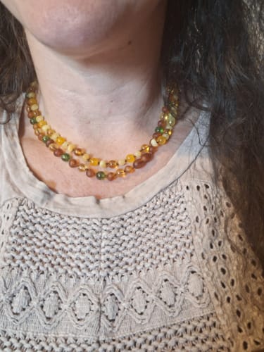 Customer photo review of Polished Honey Baltic Amber + Citrine + Quartz || Gemstone Necklace
